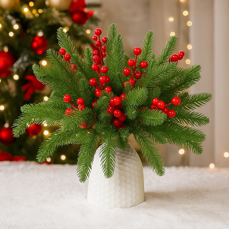 ตกแต่งคริสต์มาส 30 ชิ้น Red Berry และขุยสนสำหรับบ้าน ปี 2025 DIY Garland และเครื่องประดับต้นคริสต์มาส