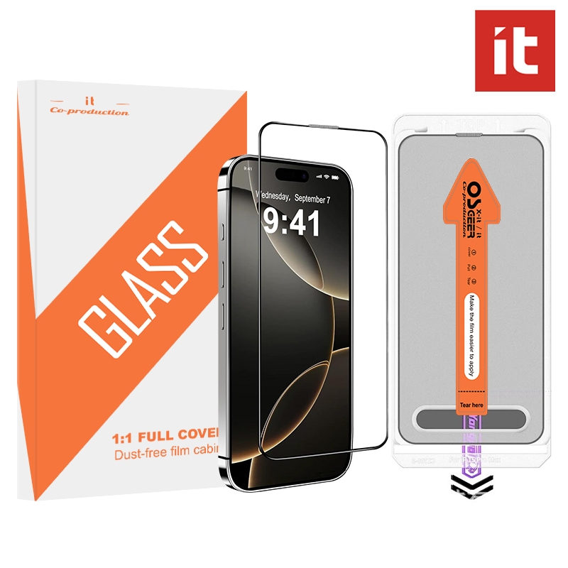it ฟิล์มกันรอยหน้าจอ สําหรับ iPhone 17 / 16 / 15 / 14 / 13 / 12 / 11 16e air Pro Max, Black Edge ฟิล์มกระจกนิรภัยที่เพียงพอพร้อมเครื่องมือติดตั้งไร้ฝุ่น