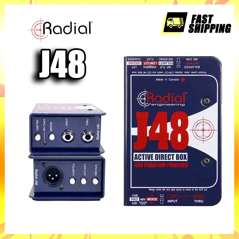 Radial J48 MK2 48V phantom power active Direct Box, J48 สเตอริโอกล่องโดยตรง rock กีตาร์ไฟฟ้าเบสไฟฟ้า