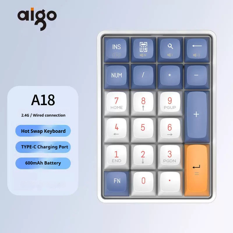 Aigo A18 22 คีย์ Mini คีย์บอร์ดปุ่มกดไร้สาย Dual Mode 2.4Ghz Numpad คีย์บอร์ดอุปกรณ์เสริมสําหรับคอมพิวเตอร์ Gaming Office Man ของขวัญ