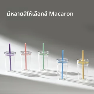 🔥แก้วมีหลอด 450ml ใหม่ปี 2026 แก้วโบโรซิลิเกต กันร้อน ทนความร้อนสูง สีพาสเทลใส หลายสีให้เลือก