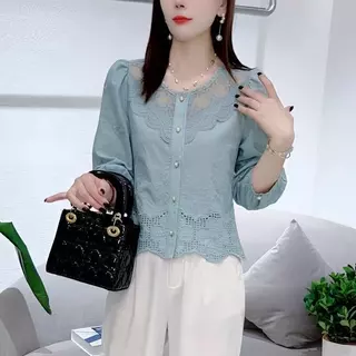 เสื้อลูกไม้สไตล์เกาหลีสำหรับสุภาพสตรี ออกแบบแขน 3/4 คล่องตัวในการสวมใส่