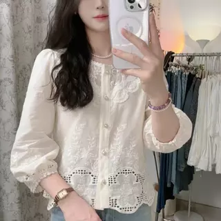 เสื้อลูกไม้สไตล์เกาหลีสำหรับสุภาพสตรี ออกแบบแขน 3/4 คล่องตัวในการสวมใส่