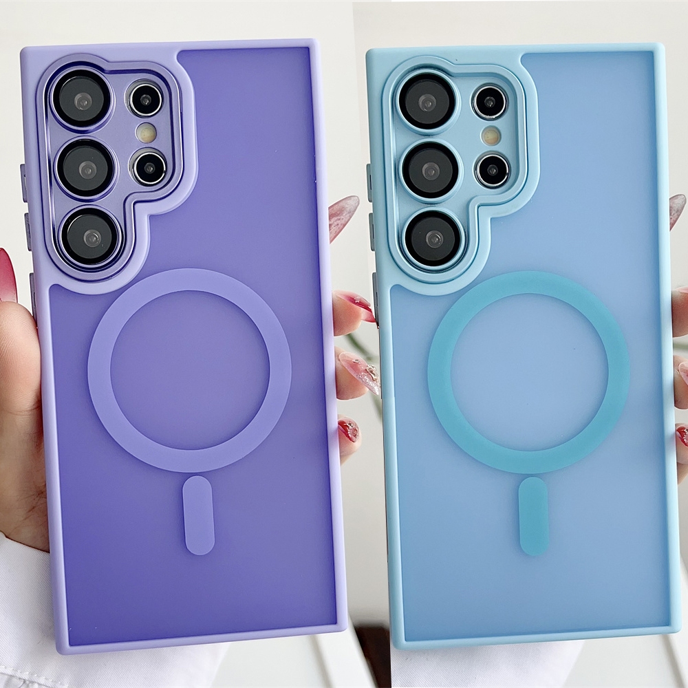 แม่เหล็กใสชาร์จไร้สายเคสโทรศัพท์สําหรับ Samsung Galaxy S26 Ultra S25 Ultra S25 FE S25 Edge S26 Plus Matte เลนส์แข็งโปร่งใสฝาครอบป้องกัน