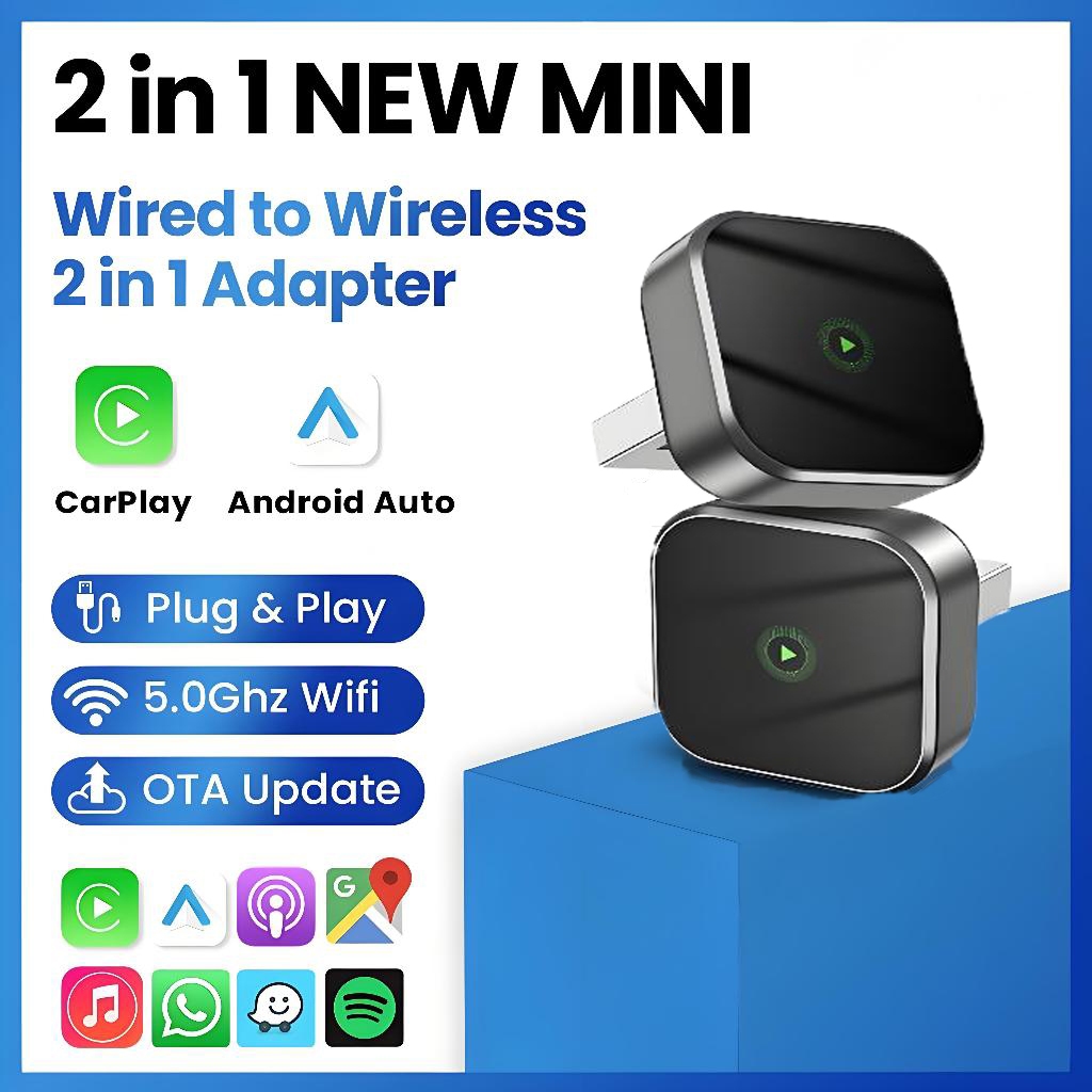 2 in 1 Wireless Apple & Android อะแดปเตอร์อัตโนมัติ Dongle สมาร์ทมินิกล่อง Plug And Play Universal ส