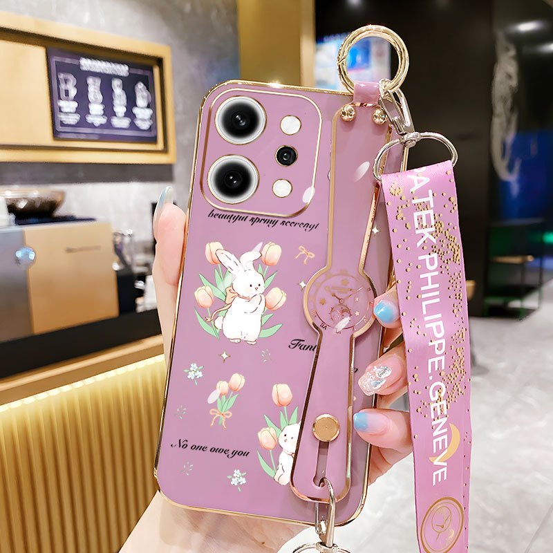 VRQR เคสโทรศัพท์สําหรับ Oppo Reno 14 5G Reno14 F Reno14 Pro 5G 14F ปลอกแมวน่ารักและกระต่ายสายรัดข้อมือวงเล็บกันกระแทกพร้อมเชือกยาว