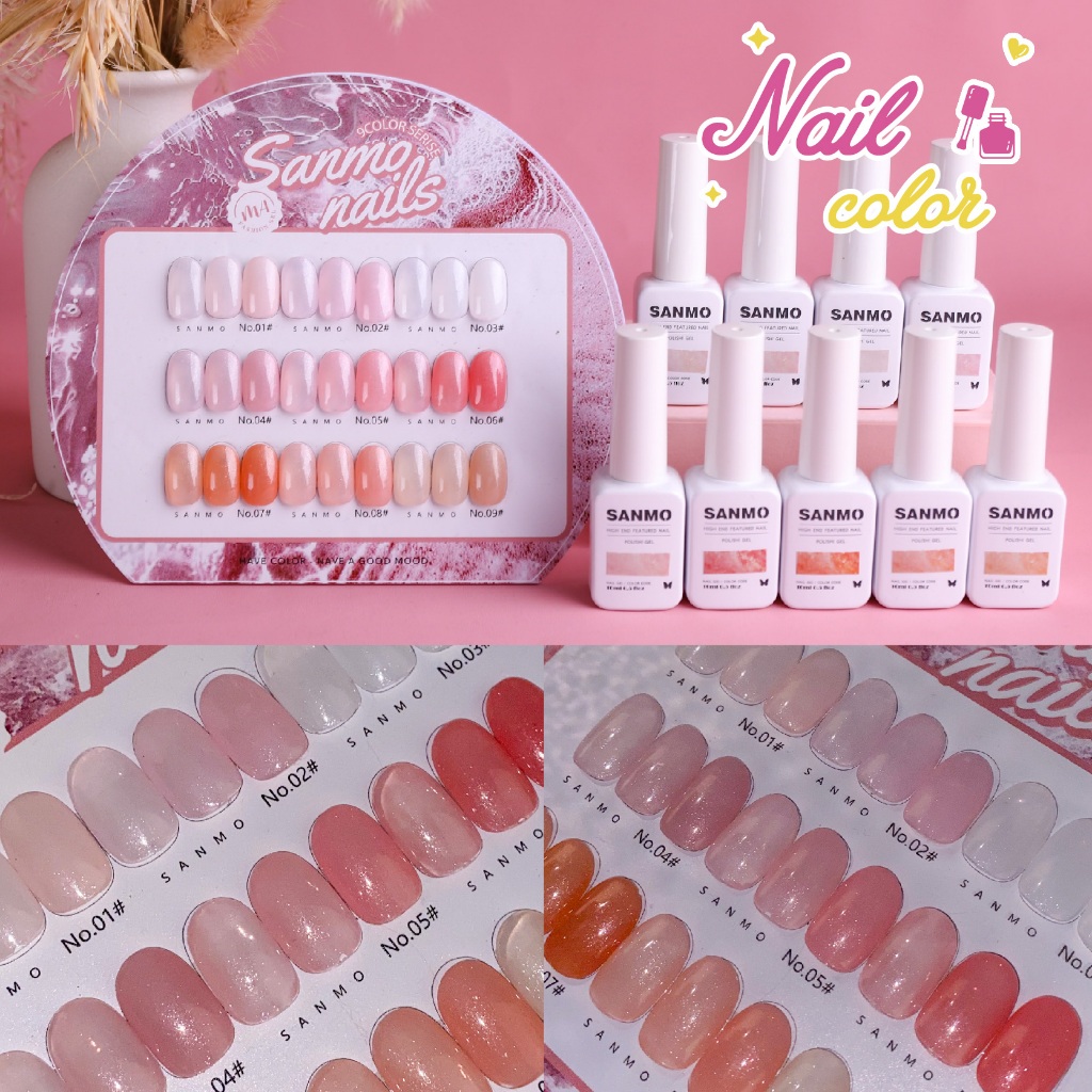 พร้อมสต็อก🇹🇭🇹🇭 SANMO Glitter Powder Jelly ชุดกาวยาทาเล็บ (หนึ่งขวดหนึ่งสี, ฟรีกระดานสี) ผงเพชร+กาวยาทาเล็บสีเยลลี่, กาวยาทาเล็บสีนู้ด, กาวมุกผิว Beautify