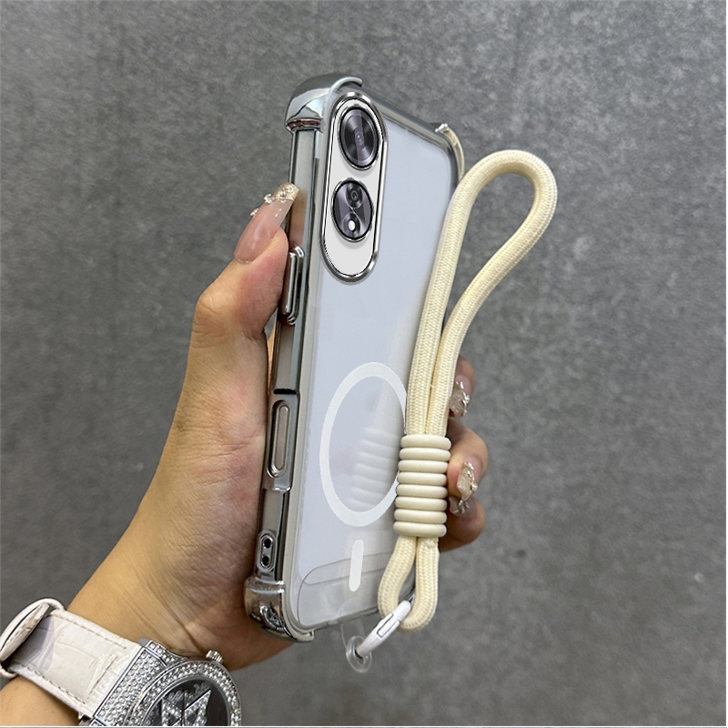 for เคส เคสสําหรับ OPPO A60 4g เคสโทรศัพท์ Soft pack ซิลิโคนกันกระแทกฝาครอบแม่เหล็กดูดแหวนสายโปร่งใส lanyard SJBSWBCXQS01