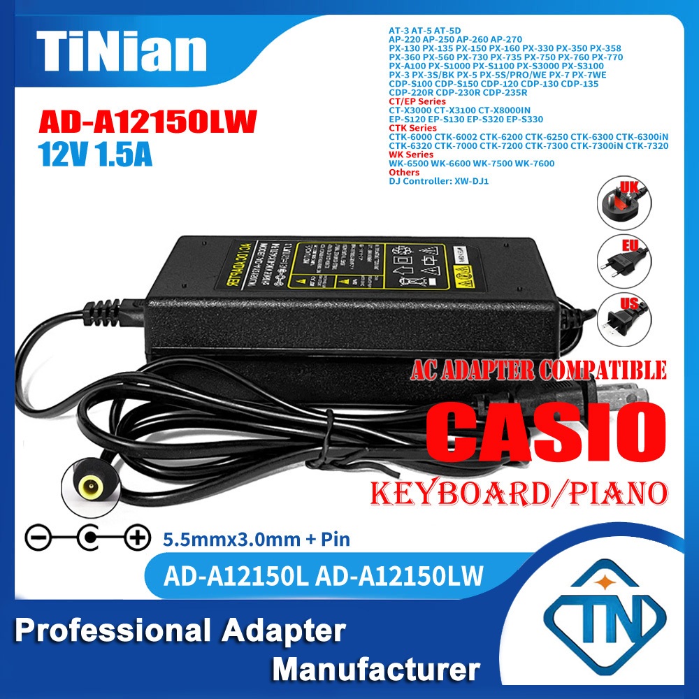 12V 1.5A AD-A12150LW อะแดปเตอร์ AC สําหรับ Casio AP-220 AP-250 BK/BN AP-260 AP-270 CT-S1000V PX-1600