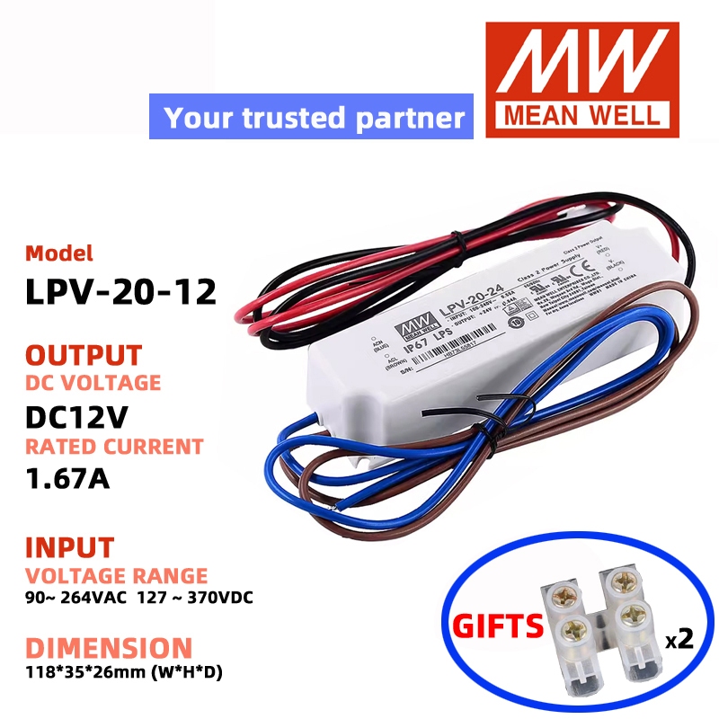 MEAN WELL LPV-20-24 LPV-20-12 LPV-20-5 Meanwell Switching Power Supply ไฟ DC LED ไดร์เวอร์แหล่งจ่ายไ