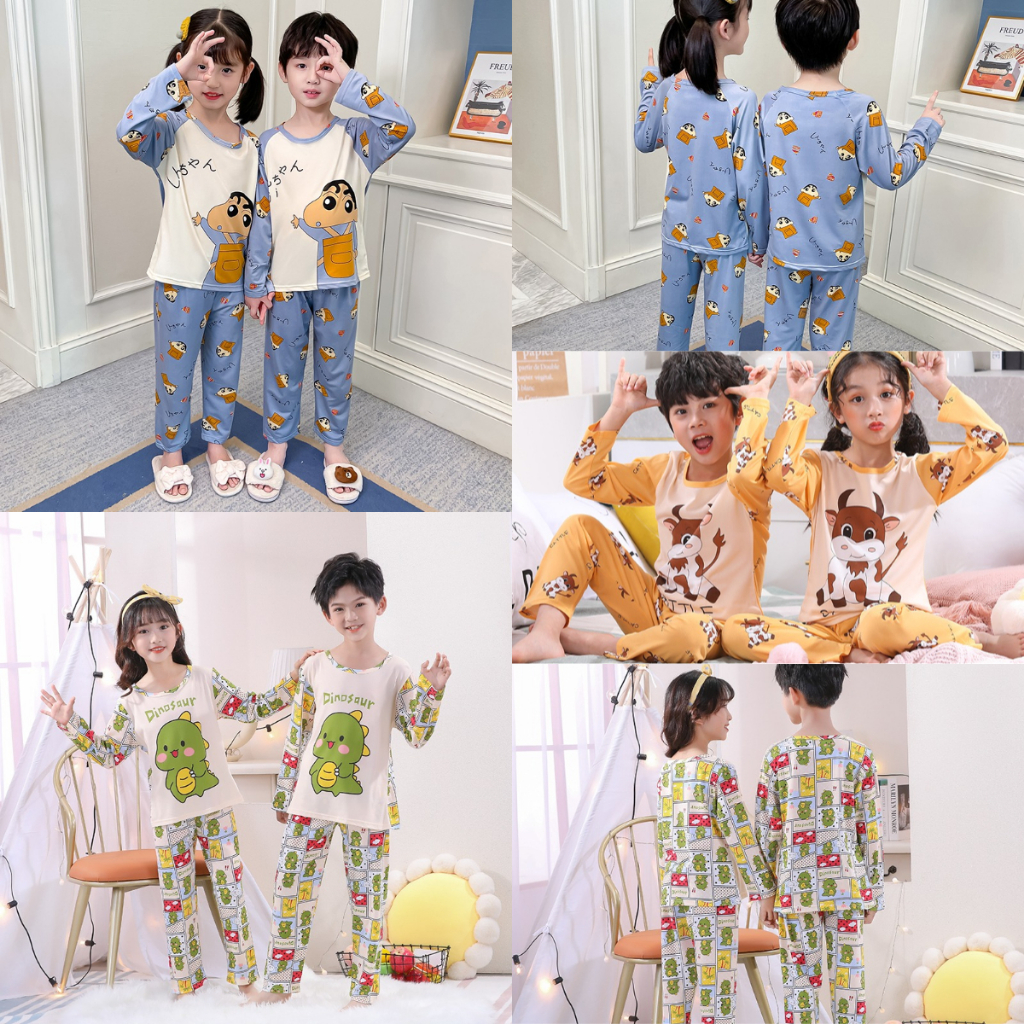 ชุดนอนเด็กแขนยาวคอกลมลําลองโพลีเอสเตอร์ Shin-Chan ชุดนอนเด็กผู้ชายหรือเด็กผู้หญิงสําหรับ 3 - 4 ปี