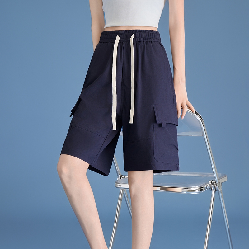 พร้อมส่งจากกทมกางเกงขาสั้นผู้หญิง กางเกงขาสั้นเอวสูงสีดำสไตล์เกาหลีสำหรับผู้หญิง - รูปที่ 4