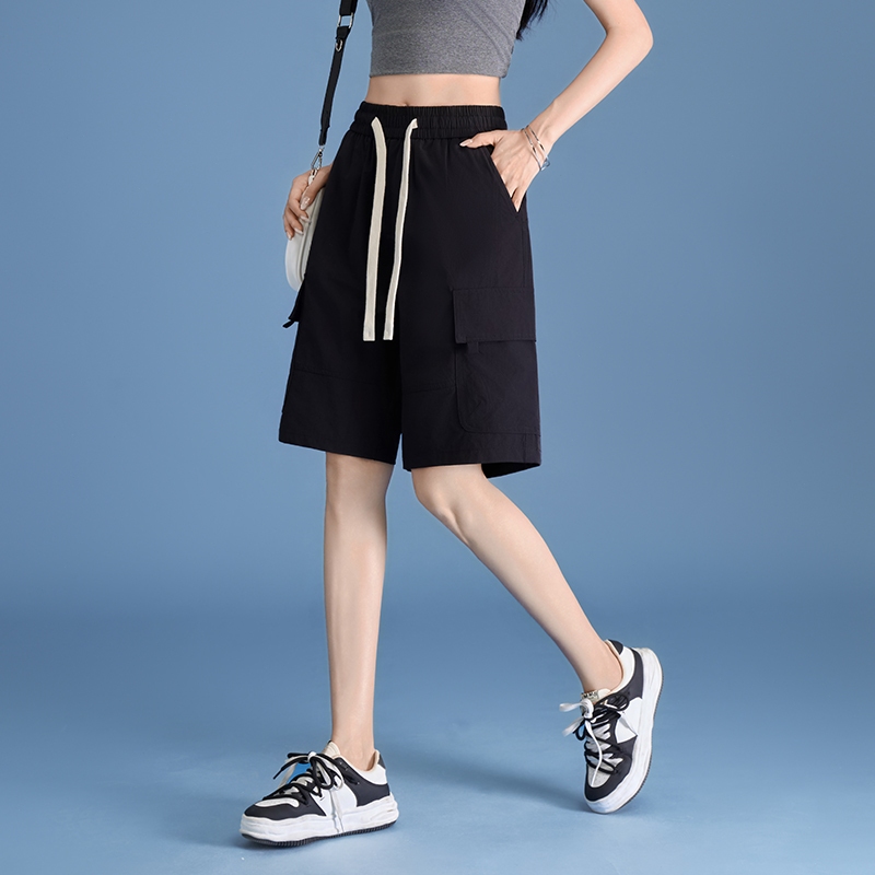 พร้อมส่งจากกทมกางเกงขาสั้นผู้หญิง กางเกงขาสั้นเอวสูงสีดำสไตล์เกาหลีสำหรับผู้หญิง - รูปที่ 5