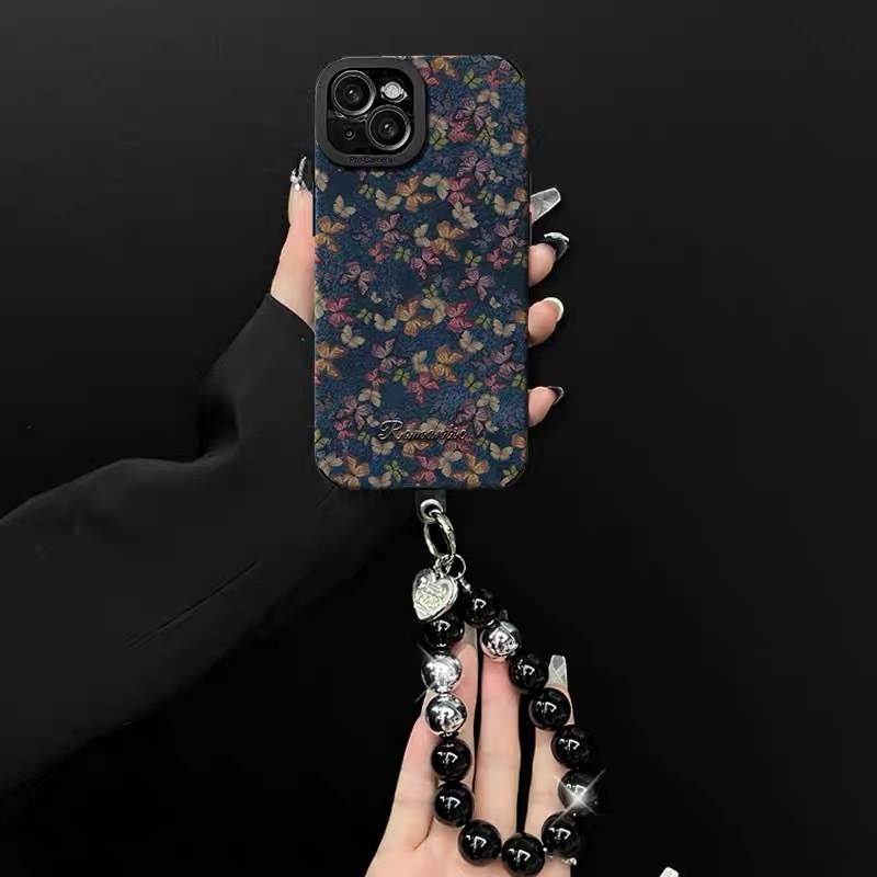 Ins ดอกไม้สีฟ้าพร้อมเคสเชือกเคสโทรศัพท์พร้อมหนังเชือกมือเข้ากันได้กับIphone 17 promax 15promax 15plus 14 12 11 Pro max Phneกรณี