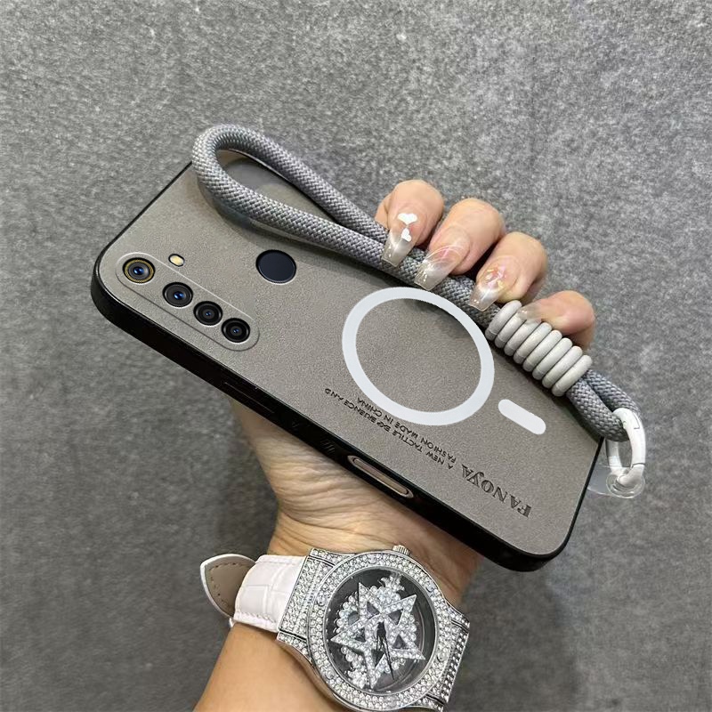 Suitable for เคส เคสสําหรับRealme 5 realme c3 realme 5i realme 6iเคสโทรศัพท์หนังแกะขอบนุ่มป้องกันการลื่นแขนดูดซับแรงกระแทกพร้อมแหวนดูดแม่เหล็กและเชือกแขวนYPBSWBCXQSKS01