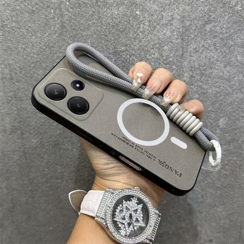 Suitable for เคส เคสสําหรับ realme NOTE 60 Realme NOTE 60X เคสโทรศัพท์ หนังแกะขอบนุ่มป้องกันการลื่นแขนดูดซับแรงกระแทกพร้อมแหวนดูดแม่เหล็กและเชือกแขวน YBSWBCXQSKS01
