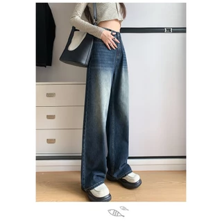 กางเกงยีนส์ขากว้างสีขาวเอวสูง สไตล์ฮ่องกง สlimmer สวมใส่ได้ตลอดปี
