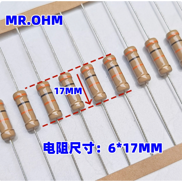 10PCS คาร์บอนฟิล์มความต้านทานทองแดงฟุตสี CF3W 5% 0.1R 1R 2.2R 3R 5.6R 10R 15R 20R 22R 24R 27R 30R 33