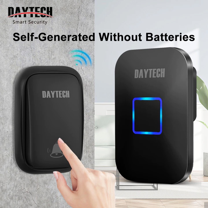 Daytech Doorbell Wireless No Battery Self-Powered Loceng Pintu Rumah IP44 Waterproof US Plug