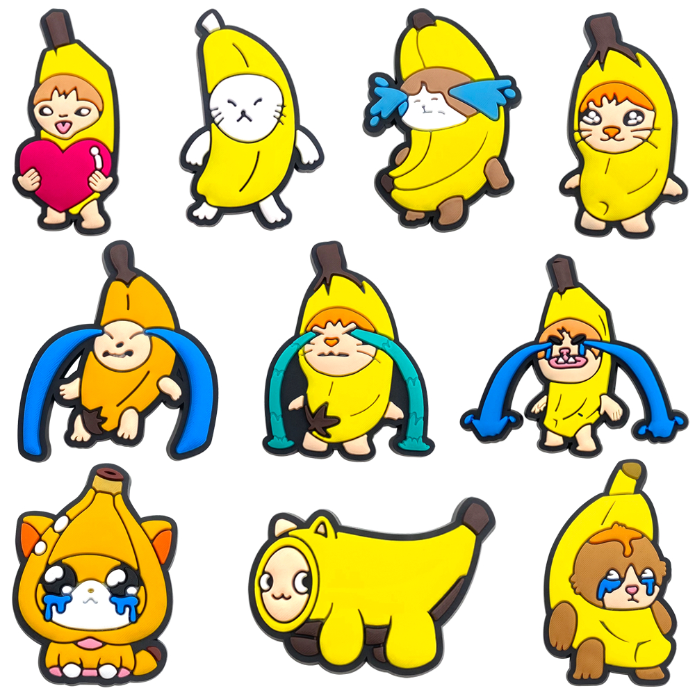 ส้นรองเท้า charm ลิงก้างปลาและกล้วย 10 ชิ้น ทำจาก PVC พร้อมปุ่ม