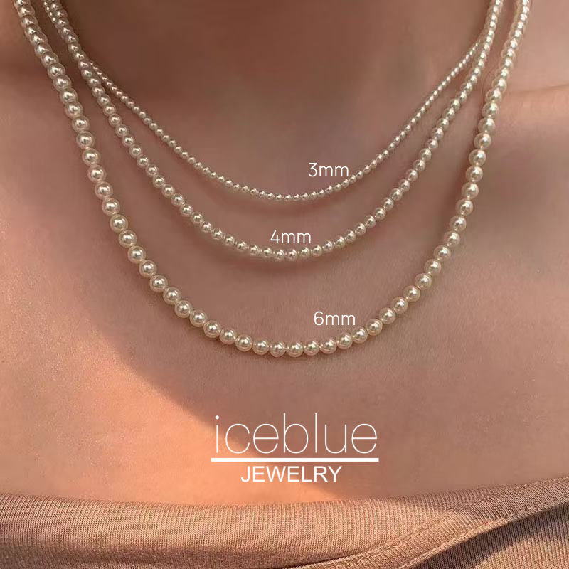 【iceblue】สร้อยคอกันน้ํา สไตล์เกาหลี ไข่มุกดิวอิทสวาร์ฟสกี้ เพอร์ลอป ขนาด 2 - 10 มม. เครื่องประดับสแตนเลสสตีลสำหรับผู้หญิง N81
