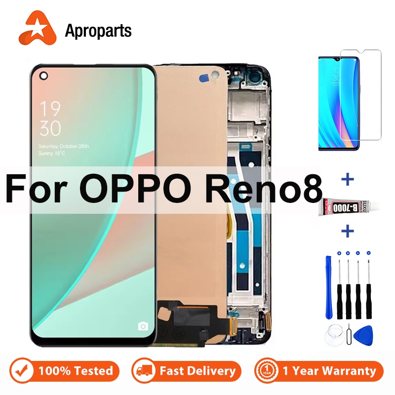 สำหรับจอแสดงผล LCD OPPO Reno8 Reno 8 4G 5G CPH2457 CPH2359 ชุดจอสัมผัสดิจิตอลเซอร์พร้อมกรอบ