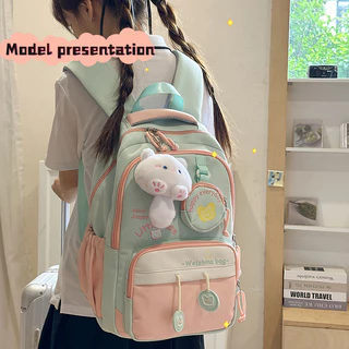 กระเป๋าเป้สะพายหลังสำหรับนักเรียนมัธยมต้นและมัธยมปลายหญิง ดีไซน์น่ารัก มีสไตล์ หลายช่องเก็บของ และกันน้ำ