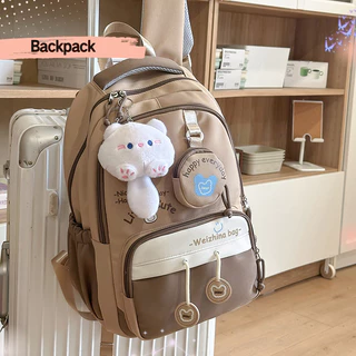 กระเป๋าเป้สะพายหลังสำหรับนักเรียนมัธยมต้นและมัธยมปลายหญิง ดีไซน์น่ารัก มีสไตล์ หลายช่องเก็บของ และกันน้ำ