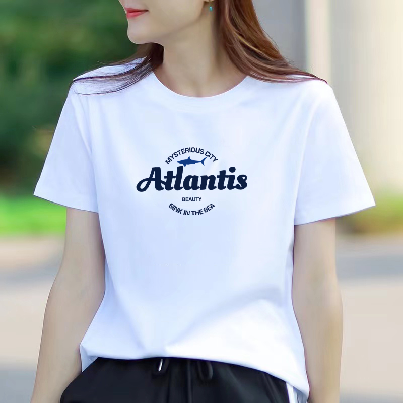 เสื้อยืดแขนสั้นสีขาบ ทำจากผ้าฝ้ายแท้ ทรงหลวม เหมาะสำหรับผู้หญิงในฤดูร้อน