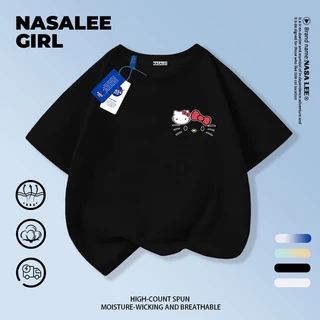 【ส่งของในวันเดียวกัน】เสื้อยืดแขนสั้นเด็ก NASA เนื้อฝ้ายสีขาว ระบายอากาศดี ลายเฮลโลคิตตี้เรียบง่ายน่ารัก ใส่ได้ทั้งเด็กชาย-เด็กหญิง สไตล์เก๋ไก๋ เนี้ยบๆ ใส่ได้ทุกโอกาส