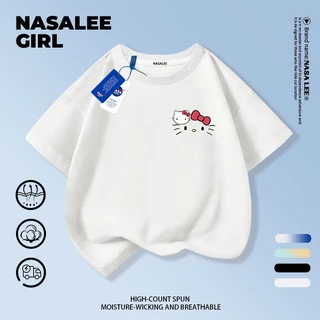 【ส่งของในวันเดียวกัน】เสื้อยืดแขนสั้นเด็ก NASA เนื้อฝ้ายสีขาว ระบายอากาศดี ลายเฮลโลคิตตี้เรียบง่ายน่ารัก ใส่ได้ทั้งเด็กชาย-เด็กหญิง สไตล์เก๋ไก๋ เนี้ยบๆ ใส่ได้ทุกโอกาส