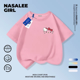 【ส่งของในวันเดียวกัน】เสื้อยืดแขนสั้นเด็ก NASA เนื้อฝ้ายสีขาว ระบายอากาศดี ลายเฮลโลคิตตี้เรียบง่ายน่ารัก ใส่ได้ทั้งเด็กชาย-เด็กหญิง สไตล์เก๋ไก๋ เนี้ยบๆ ใส่ได้ทุกโอกาส