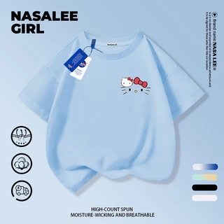 【ส่งของในวันเดียวกัน】เสื้อยืดแขนสั้นเด็ก NASA เนื้อฝ้ายสีขาว ระบายอากาศดี ลายเฮลโลคิตตี้เรียบง่ายน่ารัก ใส่ได้ทั้งเด็กชาย-เด็กหญิง สไตล์เก๋ไก๋ เนี้ยบๆ ใส่ได้ทุกโอกาส