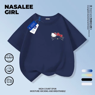 【ส่งของในวันเดียวกัน】เสื้อยืดแขนสั้นเด็ก NASA เนื้อฝ้ายสีขาว ระบายอากาศดี ลายเฮลโลคิตตี้เรียบง่ายน่ารัก ใส่ได้ทั้งเด็กชาย-เด็กหญิง สไตล์เก๋ไก๋ เนี้ยบๆ ใส่ได้ทุกโอกาส