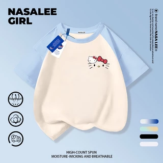 【ส่งของในวันเดียวกัน】เสื้อยืดแขนสั้นเด็ก NASA เนื้อฝ้ายสีขาว ระบายอากาศดี ลายเฮลโลคิตตี้เรียบง่ายน่ารัก ใส่ได้ทั้งเด็กชาย-เด็กหญิง สไตล์เก๋ไก๋ เนี้ยบๆ ใส่ได้ทุกโอกาส