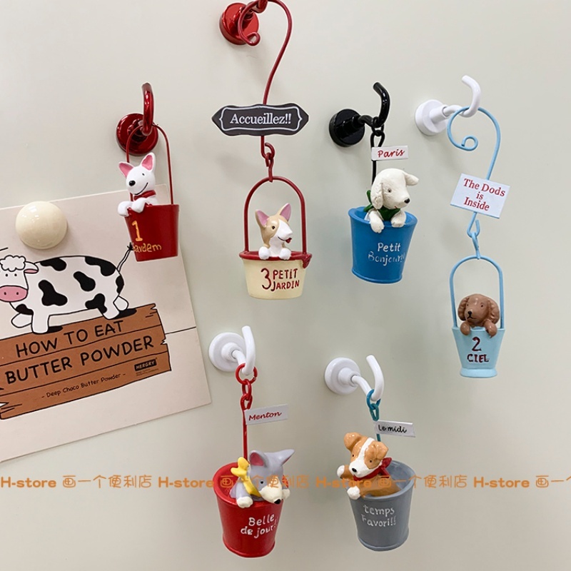 สุนัขสุนัขน่ารักตะขอแม่เหล็กตู้เย็นสติกเกอร์สนุกแม่เหล็กตกแต่งตะขอถ่ายภาพ พี เชือก ตุ๊กตาตกแต่ง