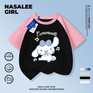 【ส่งของในวันเดียวกัน】เสื้อยืดแขนสั้นเด็ก NASA แบบแร็กแลน เนื้อฝ้ายสีบลูแอพริคอท ระบายอากาศดี ลายคินาโกะโร่ (Cinnamoroll) ใส่ได้ทั้งเด็กชาย-เด็กหญิง สไตล์สตรีทแฟชั่น
