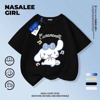 【ส่งของในวันเดียวกัน】เสื้อยืดแขนสั้นเด็ก NASA แบบแร็กแลน เนื้อฝ้ายสีบลูแอพริคอท ระบายอากาศดี ลายคินาโกะโร่ (Cinnamoroll) ใส่ได้ทั้งเด็กชาย-เด็กหญิง สไตล์สตรีทแฟชั่น