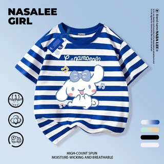 【ส่งของในวันเดียวกัน】เสื้อยืดแขนสั้นเด็ก NASA แบบแร็กแลน เนื้อฝ้ายสีบลูแอพริคอท ระบายอากาศดี ลายคินาโกะโร่ (Cinnamoroll) ใส่ได้ทั้งเด็กชาย-เด็กหญิง สไตล์สตรีทแฟชั่น