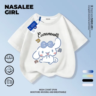 【ส่งของในวันเดียวกัน】เสื้อยืดแขนสั้นเด็ก NASA แบบแร็กแลน เนื้อฝ้ายสีบลูแอพริคอท ระบายอากาศดี ลายคินาโกะโร่ (Cinnamoroll) ใส่ได้ทั้งเด็กชาย-เด็กหญิง สไตล์สตรีทแฟชั่น