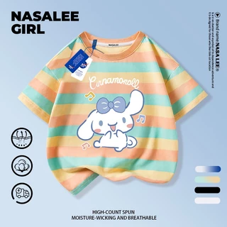 【ส่งของในวันเดียวกัน】เสื้อยืดแขนสั้นเด็ก NASA แบบแร็กแลน เนื้อฝ้ายสีบลูแอพริคอท ระบายอากาศดี ลายคินาโกะโร่ (Cinnamoroll) ใส่ได้ทั้งเด็กชาย-เด็กหญิง สไตล์สตรีทแฟชั่น