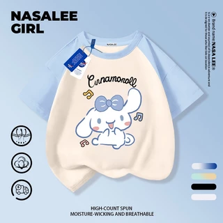 【ส่งของในวันเดียวกัน】เสื้อยืดแขนสั้นเด็ก NASA แบบแร็กแลน เนื้อฝ้ายสีบลูแอพริคอท ระบายอากาศดี ลายคินาโกะโร่ (Cinnamoroll) ใส่ได้ทั้งเด็กชาย-เด็กหญิง สไตล์สตรีทแฟชั่น