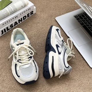 MiSTERY รองเท้ากีฬาผู้หญิง พื้นหนา เพิ่มสูง 5cm ระบายอากาศ ตาข่าย สีเบจ SIZE 35-42 MIS-1555