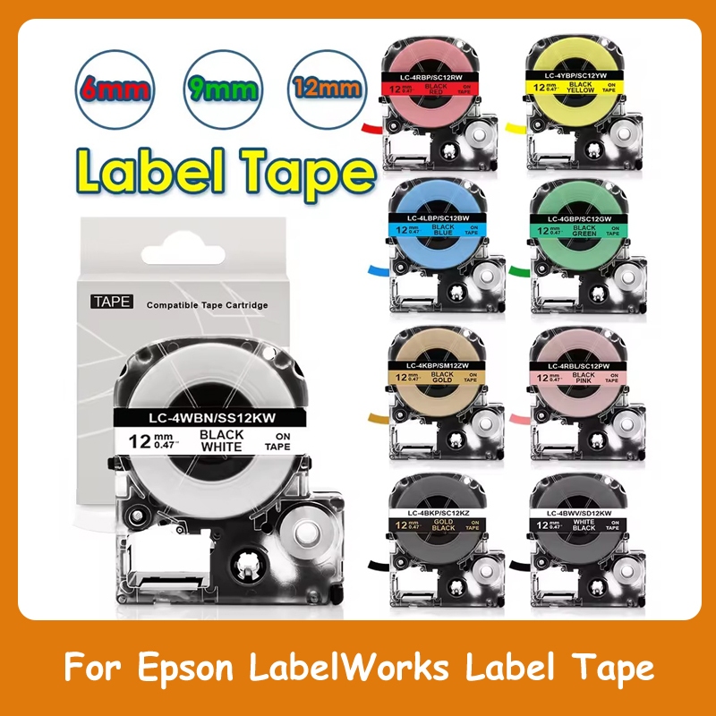 12 มม.SS12KW เทปฉลากสําหรับ Epson LabelWorks LW-300 LW-400 LW-K740 LW-K200 LW-K420 LMK-1000