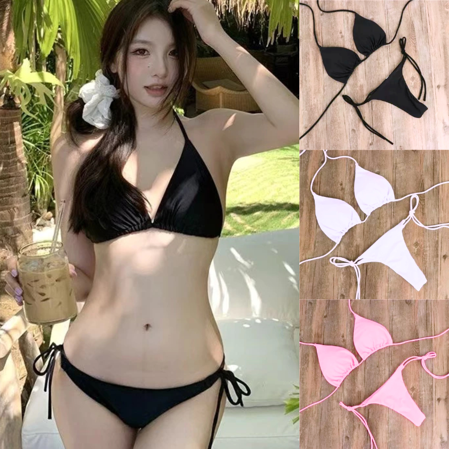 🔥จัดส่งตอนนี้🔥บิกินี่2ชิ้น Sexy bikini ผูกคอ และผูกข้าง สไตล์เซ็กซี่ บรา เกาะอก บุนวมในตัว ชายหาด