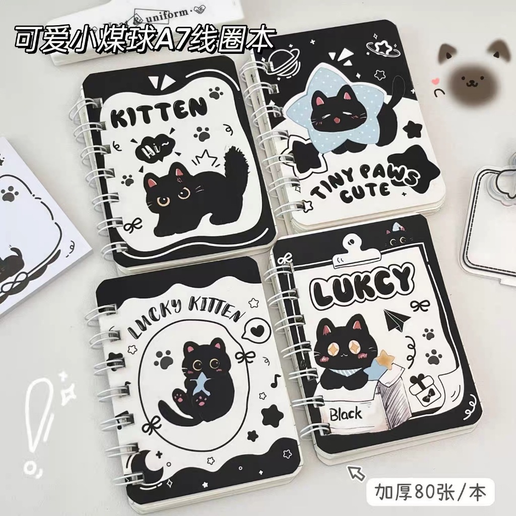 แมวดำ หมายเหตุ โรลโอเวอร์ โน้ตบุค หนังสือวารสาร มินิโน้ตบุ๊ค เครื่องเขียนสร้างสรรค์ อุปกรณ์นักเรียน อุปกรณ์สำนักงาน รางวัล ของขวัญ