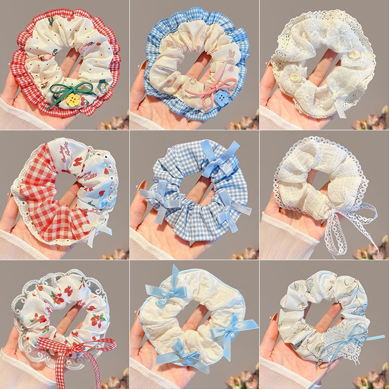 ยางรัดผม แบบยืดหยุ่น แต่งลูกไม้ สีสันสดใส แฟชั่นสไตล์เกาหลี