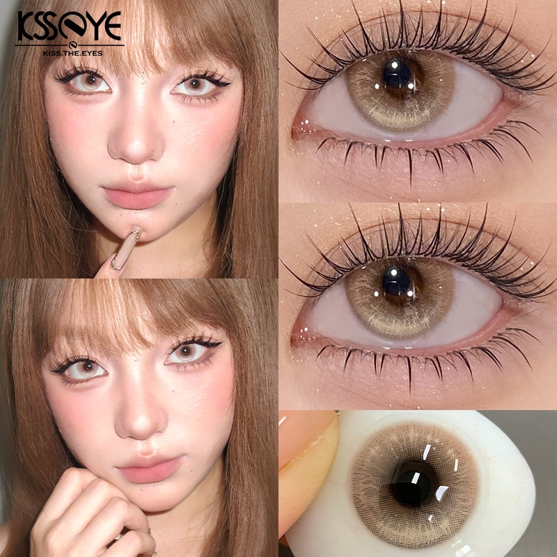 KSSEYE 2 ชิ้นสีคอนแทคเลนส์ฤดูใบไม้ผลิไดอารี่สีฟ้า/สีน้ําตาล/สีชมพู 14.5 มม.ตุ๊กตา Eye รายปีสายตาสั้นคอนแทคเลนส์องศา (0-8.00)