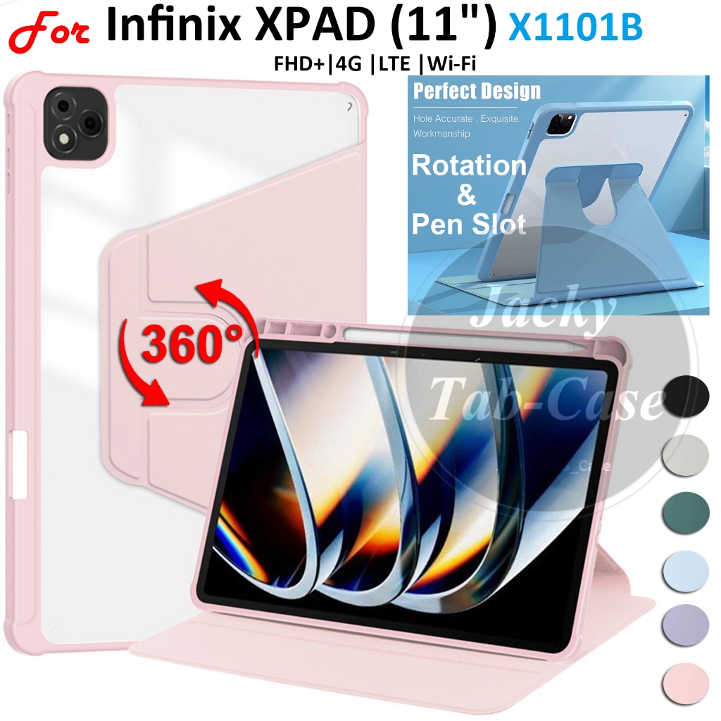สําหรับ Infinix XPad (11") FHD + LTE 4G X1101 X1101B Rotatable Standing & Pen Slot Case, แฟชั่นอะคริ