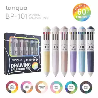 Languo ใหม่ 60 สีปากกาลูกลื่น/ชุด 10 in 1 Macaron ปากกาลูกลื่นหลากสีเด็กนักเรียนภาพวาดและ Graffiti โรงเรียนอุปกรณ์สํานักงาน
